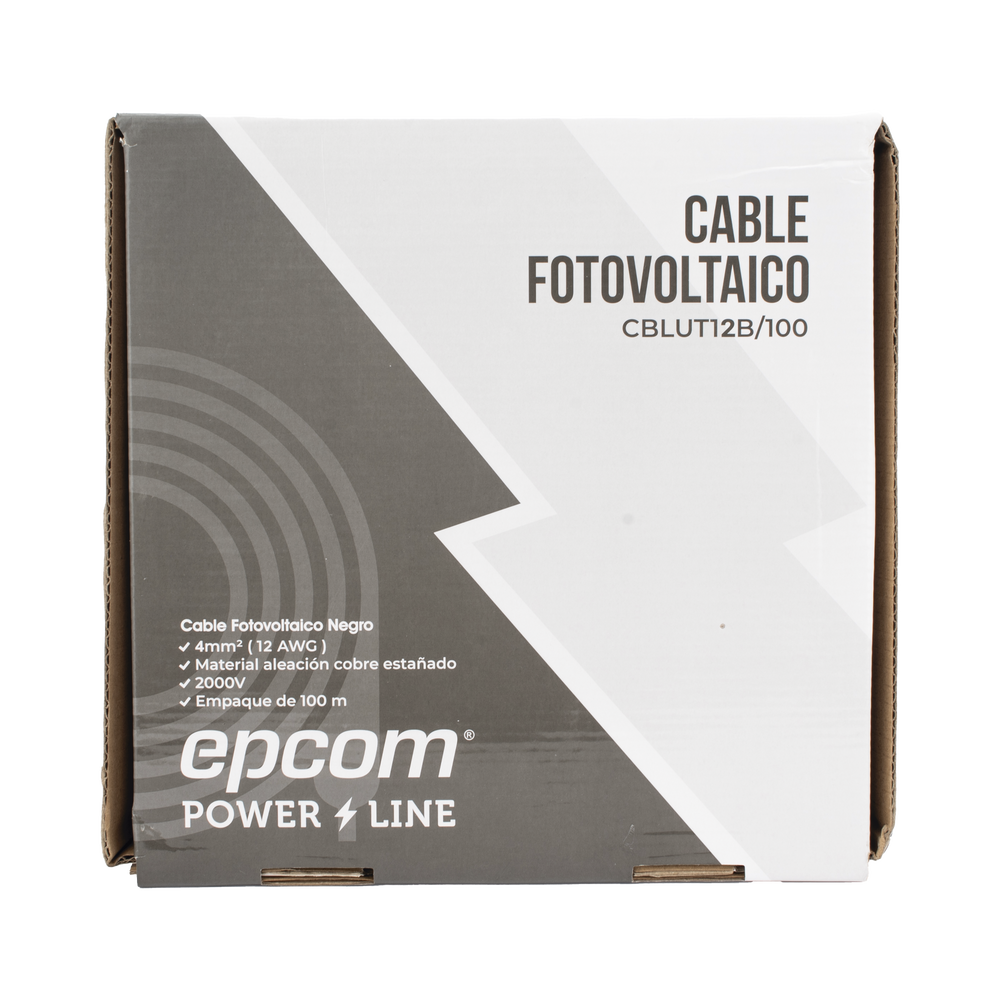 Cable Fotovoltaico Negro / Cobre Estañado / 4 mm² (12 AWG) / 2000V / Rollo de 100 m / / UL 4703 y TUV