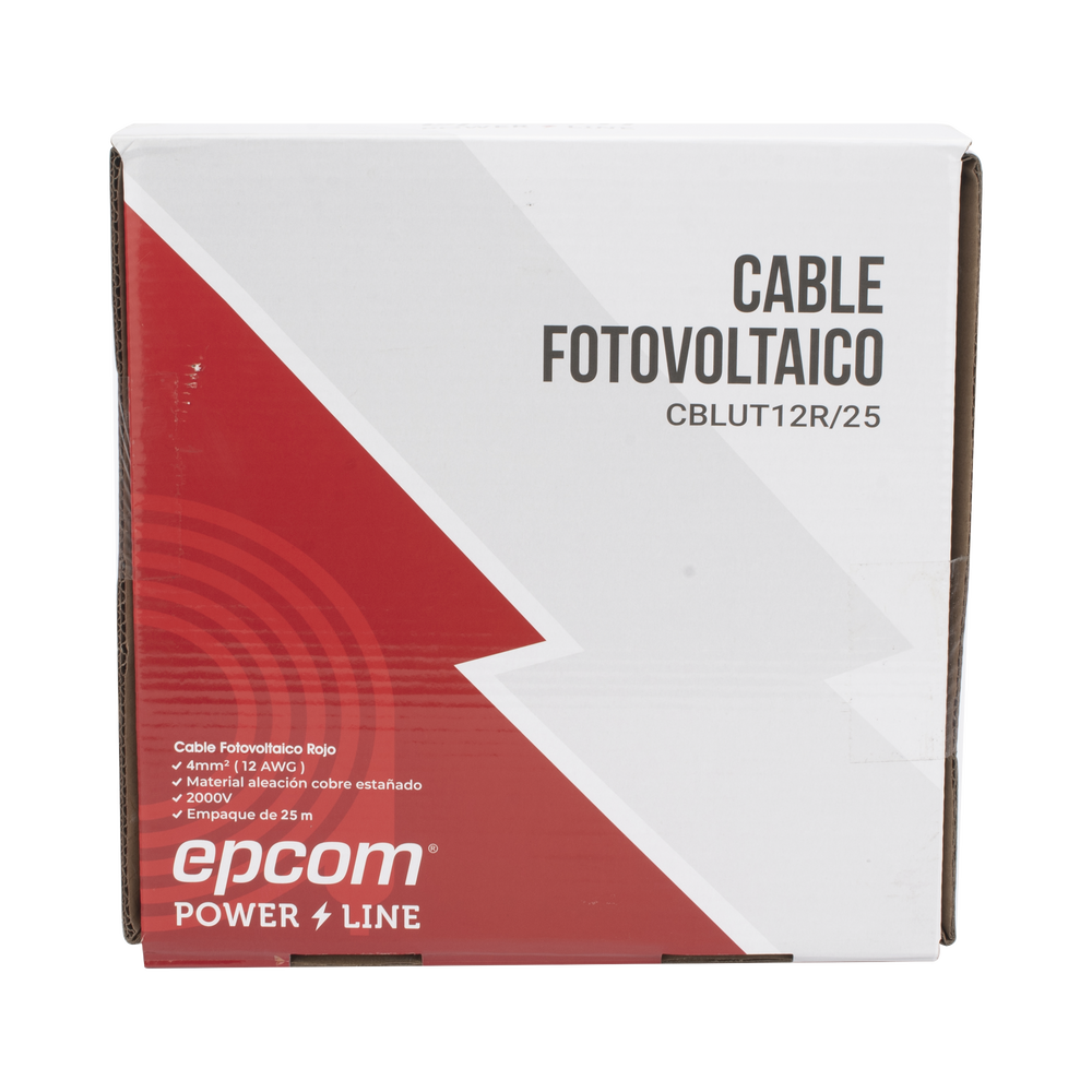 Cable Fotovoltaico Rojo/ Cobre Estañado / 4 mm² (12 AWG) / 2000V / Rollo de 25 m / / UL 4703 y TUV