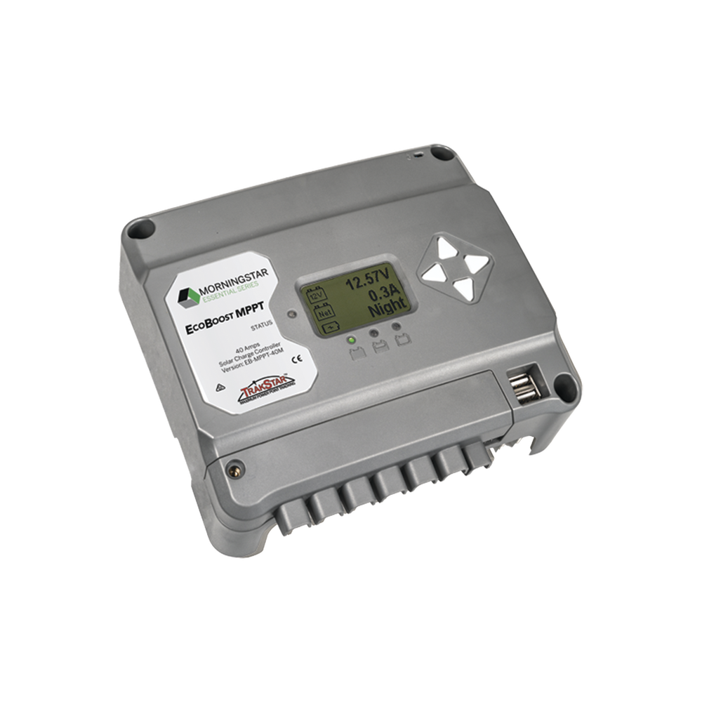 Controlador de Carga Solar MPPT EcoBoost 40 A / Pantalla LCD / 12V y 24V / 2 Puertos USB 3A / Control de Iluminación