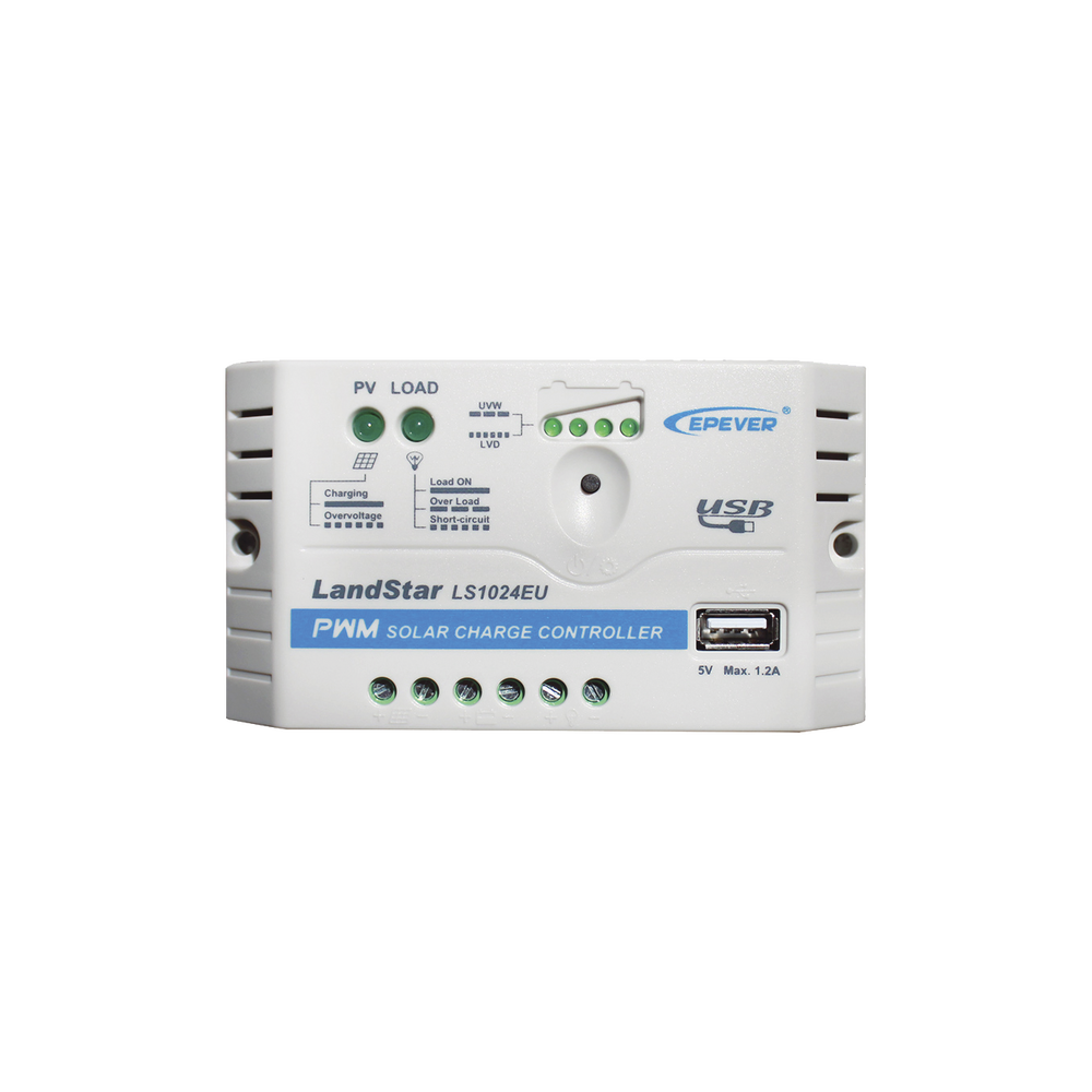 Controlador Solar PWM / 10A / 12/24V / Puerto USB / Indicadores LED / Tierra Positivo Común